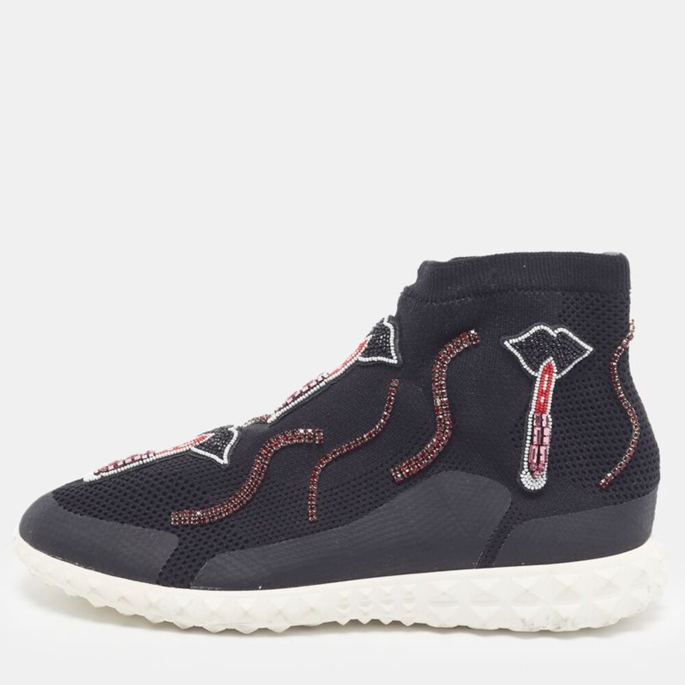 Valentino Size 38.5 Black/pink Knit Fabric High Top Sneakers